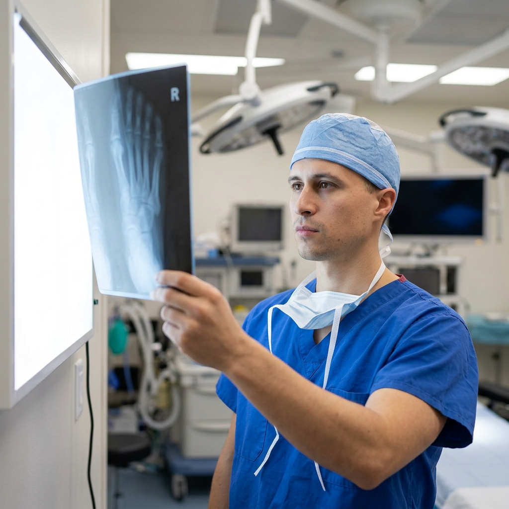 Dr. Routé performing foot surgery in the operating theatre
